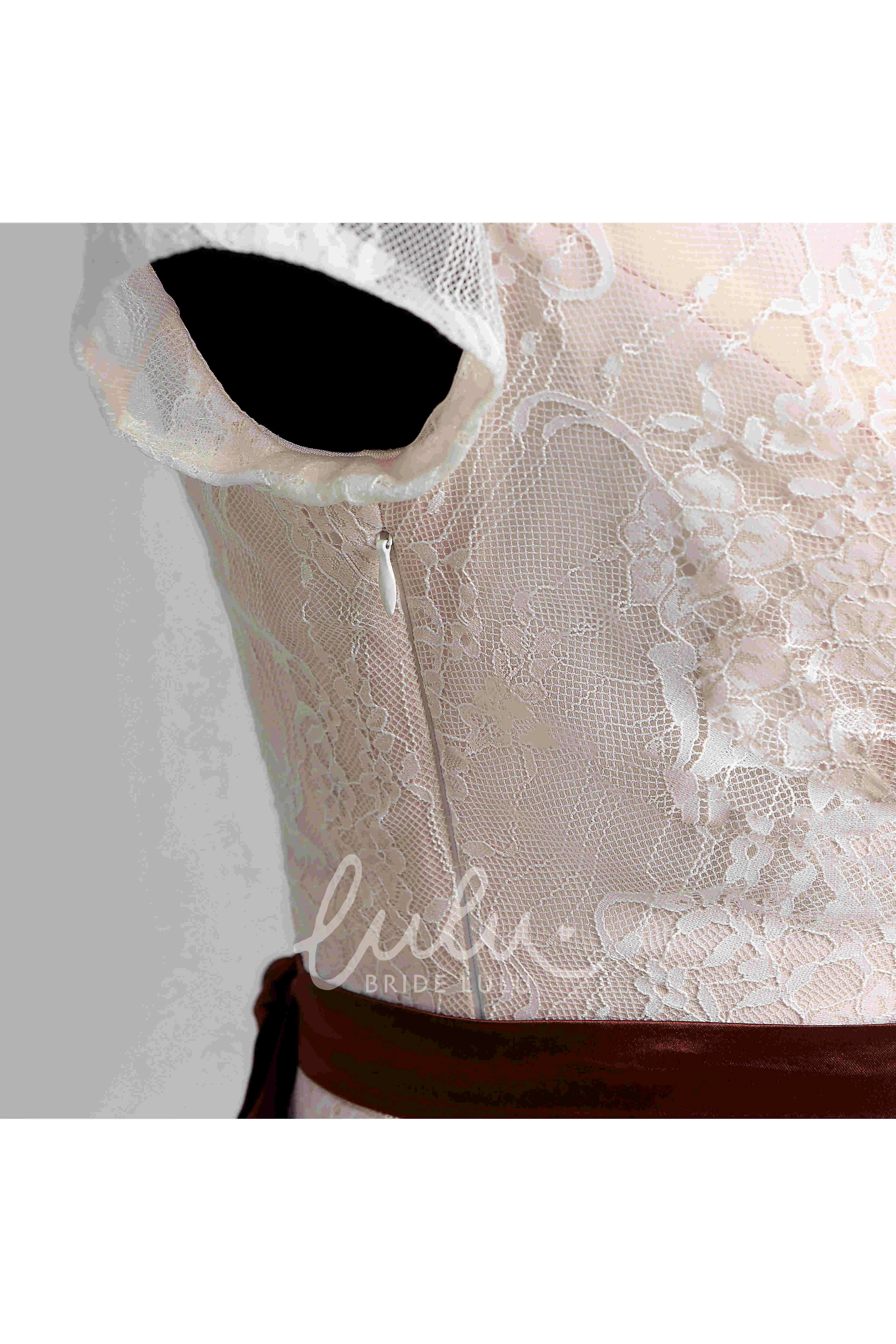 Lace Maternity Wedding Dress with Beading and Sash Ribbon in A-Line Garden Style