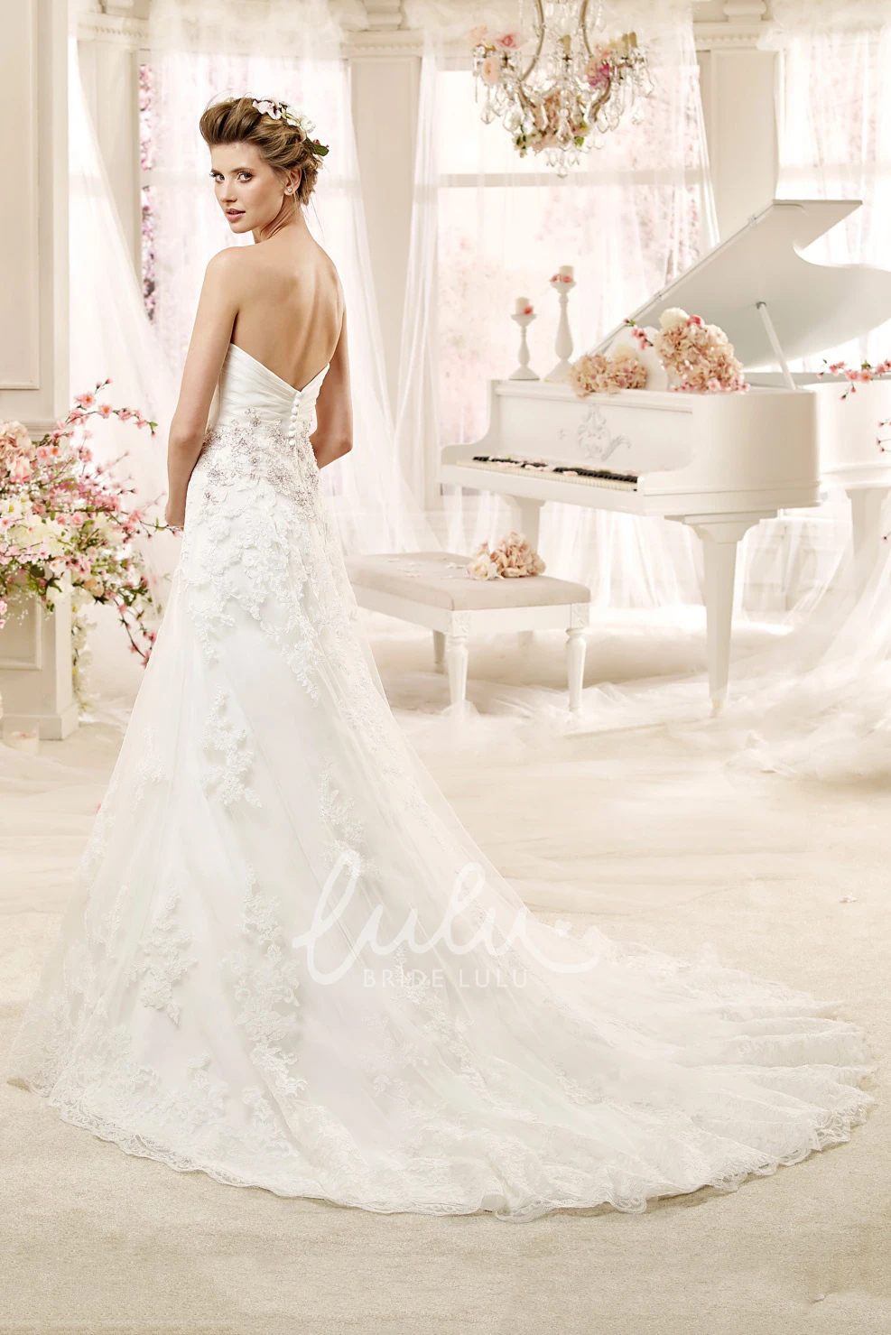 Sweetheart A-line Wedding Dress with Beaded Appliques & Pleated Bodice Unique Beaded A-line Wedding Dress