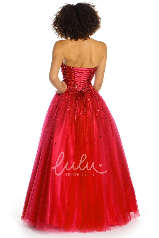 Sequined A-Line Strapless Tulle Prom Dress with Lace-Up Back Elegant Prom Dress