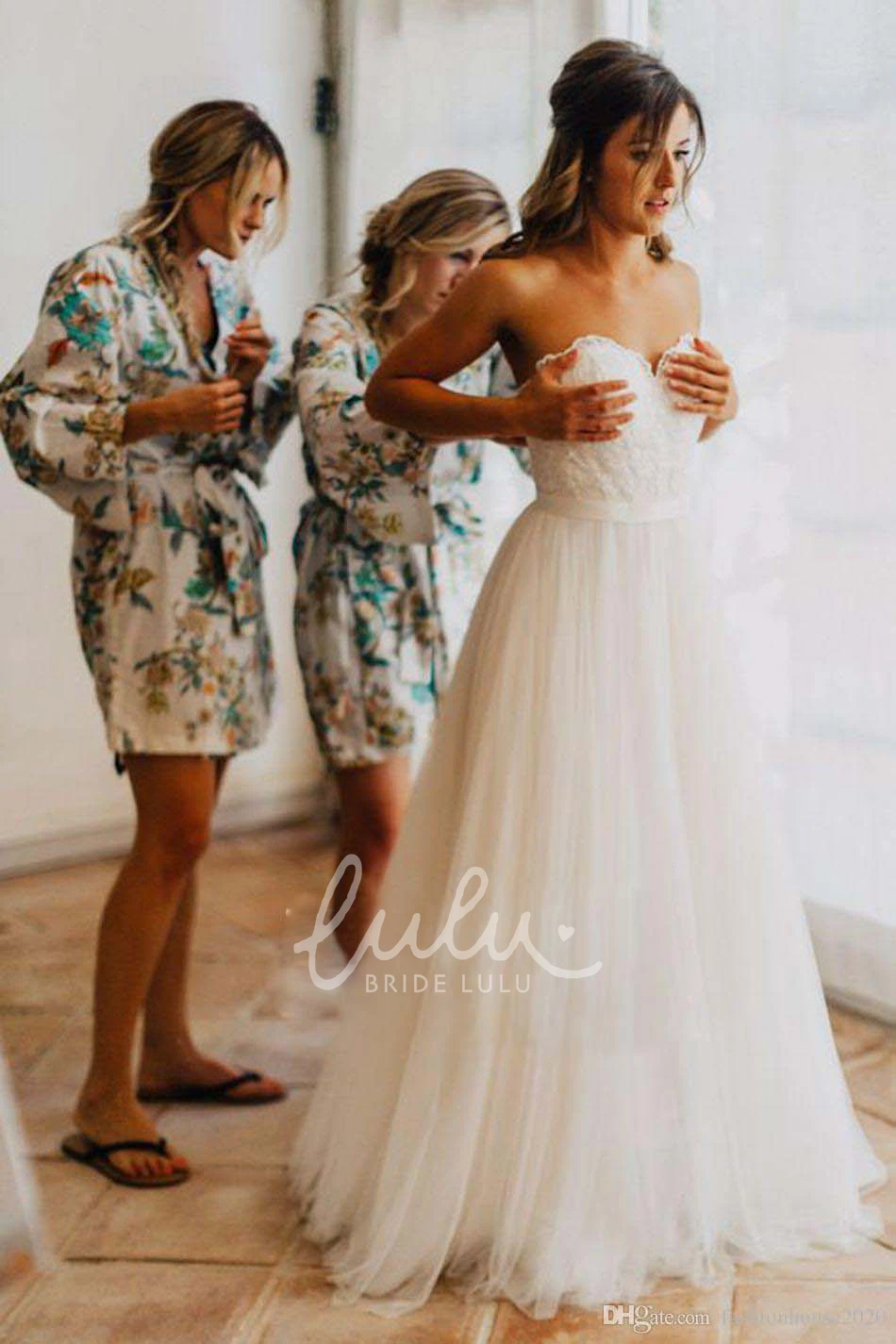 Sweetheart Lace Tulle Open Back Wedding Dress Bohemian A Line Style