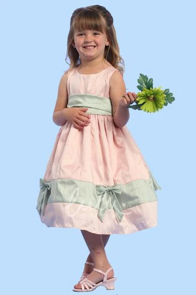 Sleeveless Satin Tea-Length Bow Flower Girl Dress Modern Dress for Girls