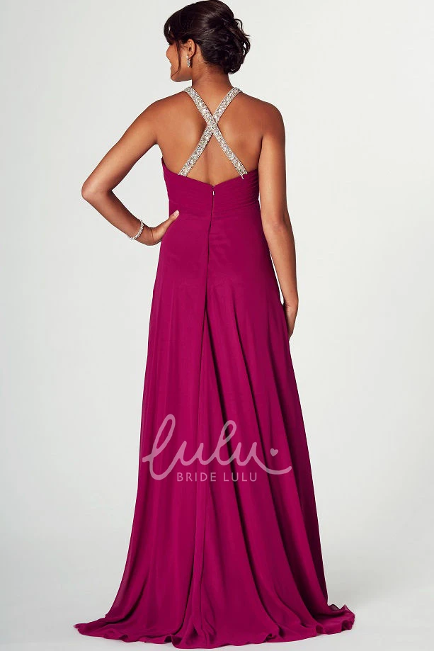 Beaded Sleeveless Empire Chiffon Prom Dress with V-Neck