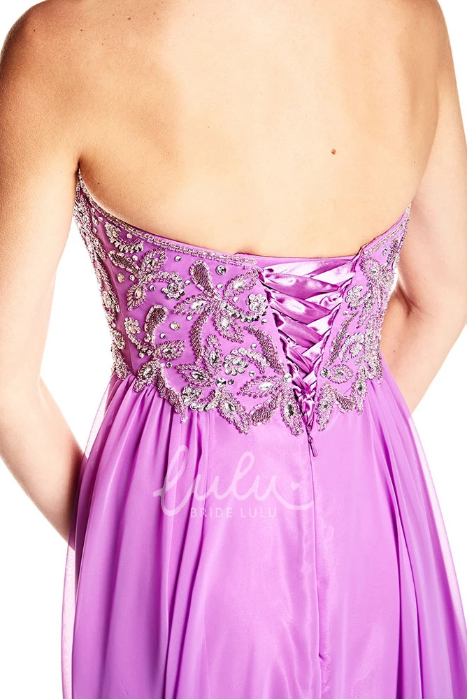 Beaded Chiffon Prom Dress with Brush Train Strapless Halter