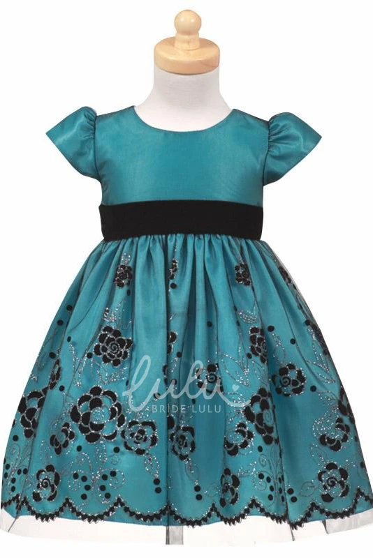 Cap-Sleeve Tulle&Taffeta Flower Girl Dress With Split Tea-Length Wedding Dress