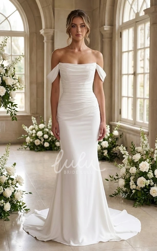 Elegent Mermaid Off-The-Shoulder Wedding Dress Draped Sleeveless Elastic Gown