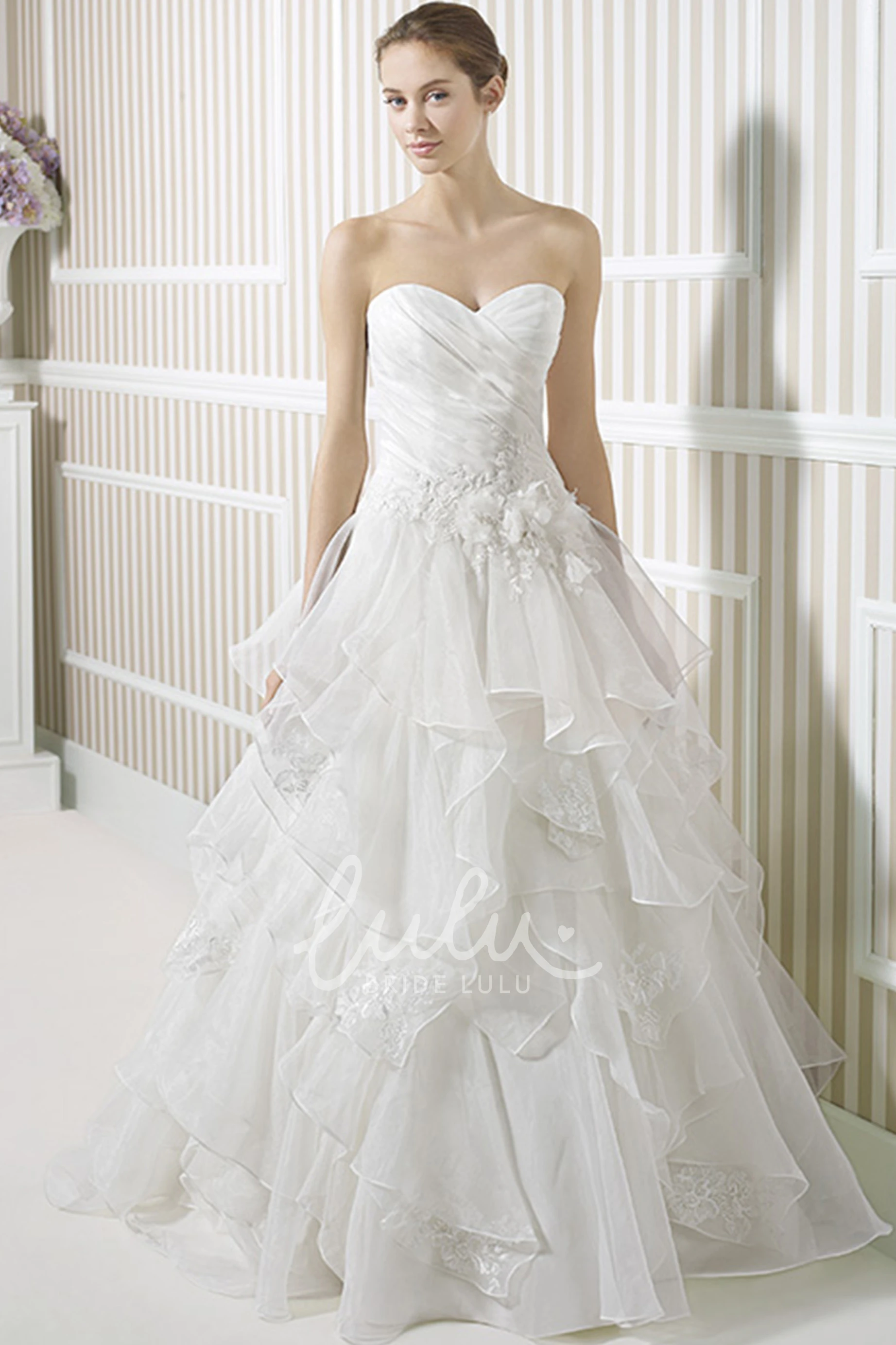 Appliqued Sweetheart Organza Wedding Dress with Ruffles