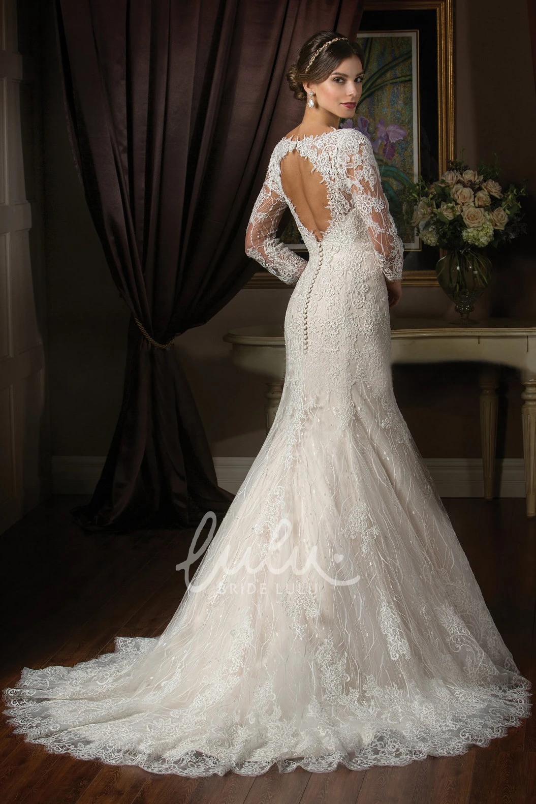 Mermaid Wedding Dress with Illusion Applique and Keyhole Back Unique Bridal Gown