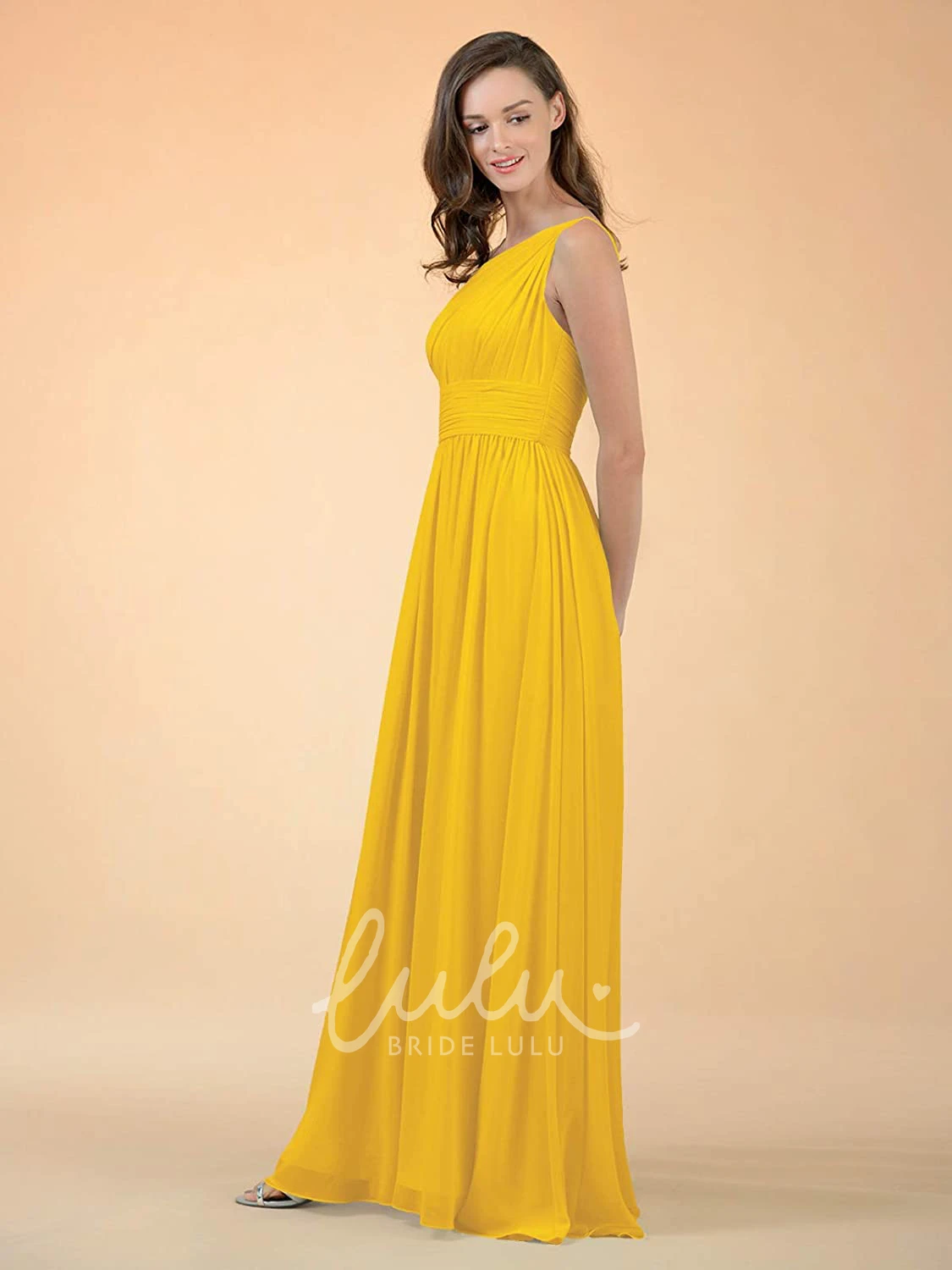 One-Shoulder A-Line Chiffon Bridesmaid Dress with Ruching Casual Floor-Length