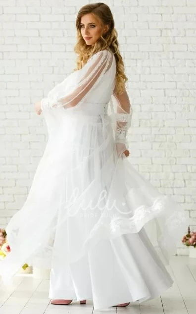 Chiffon V-neck A-line Long Sleeve Wedding Dress Simple and Graceful