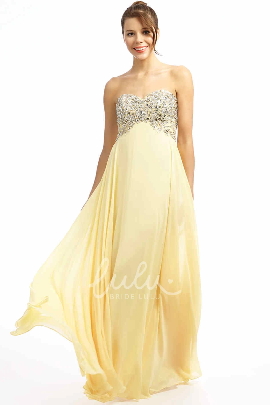 Empire Sheath Beaded Chiffon Prom Dress Classy Formal Dress with Sweetheart Neckline