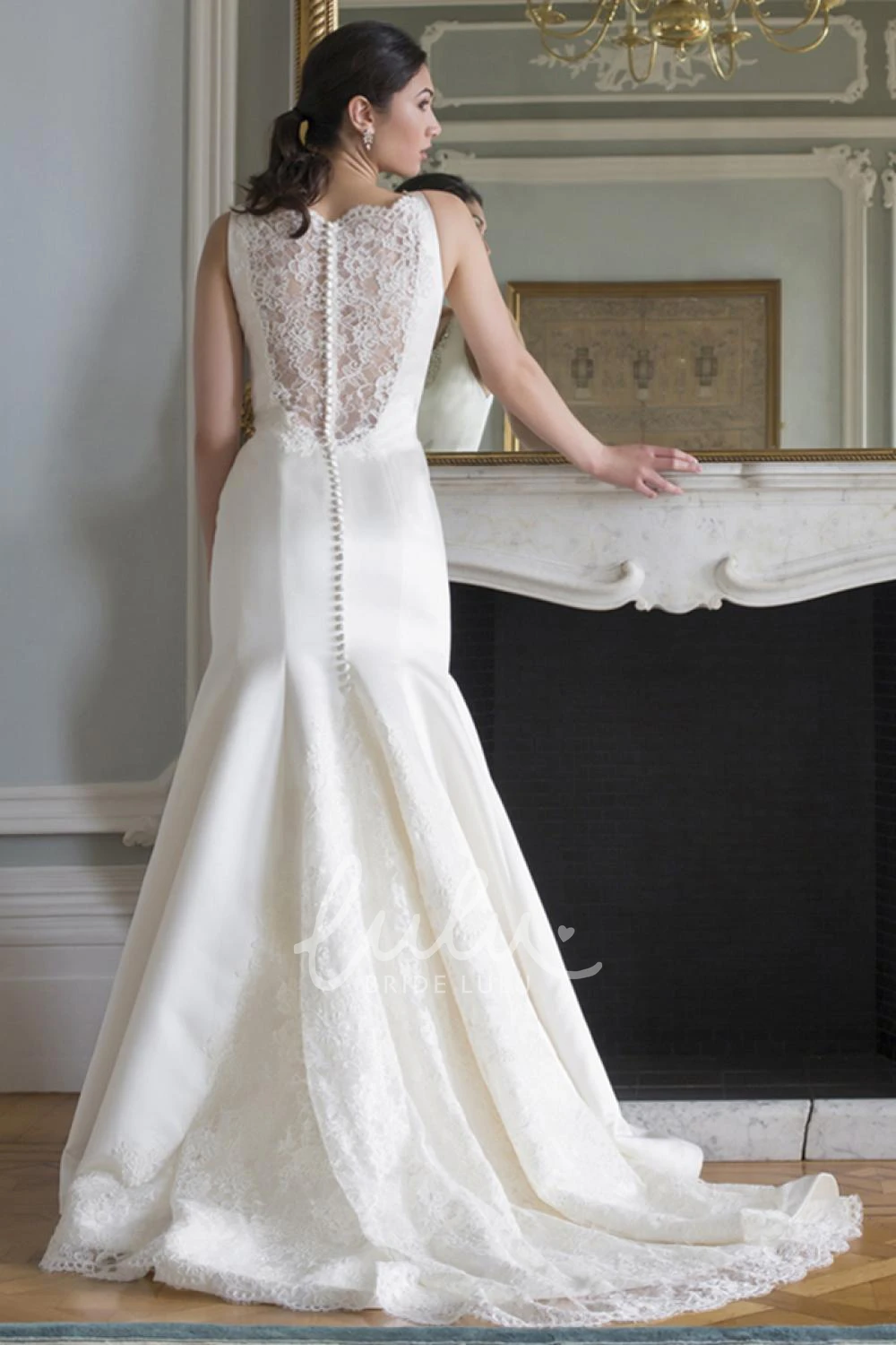 Satin Illusion Wedding Dress with V-Neck Sleeveless