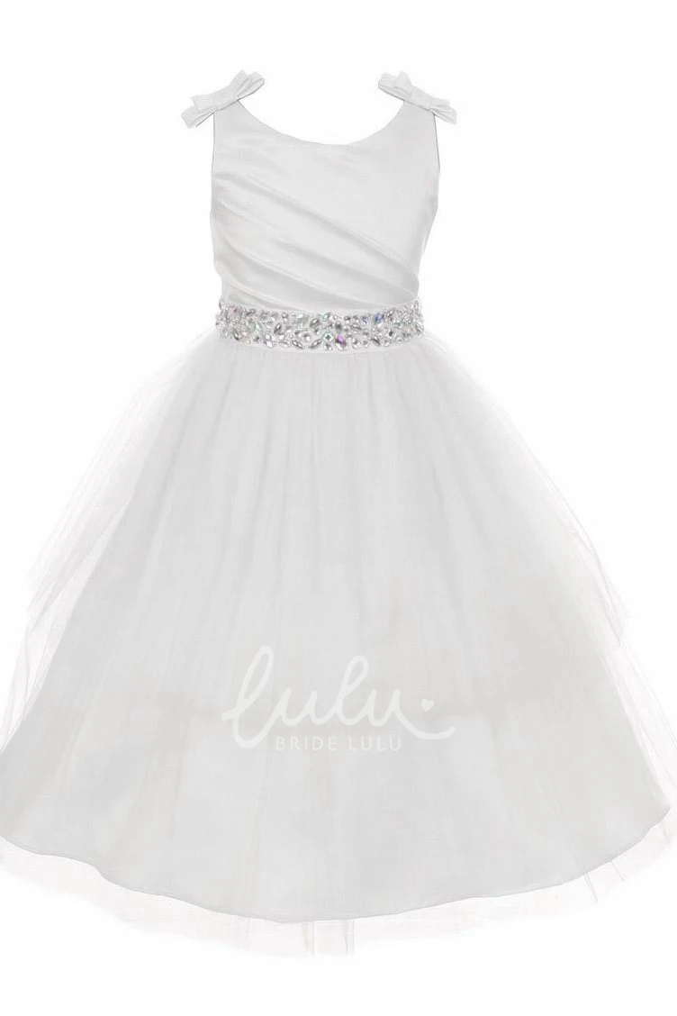 Mini Jewel Pleated Flower Girl Dress with Tulle and Satin