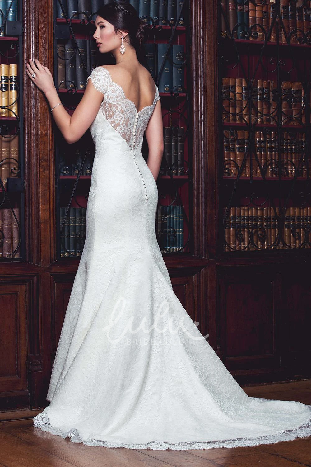 Lace Sheath Wedding Dress with Cap-Sleeves