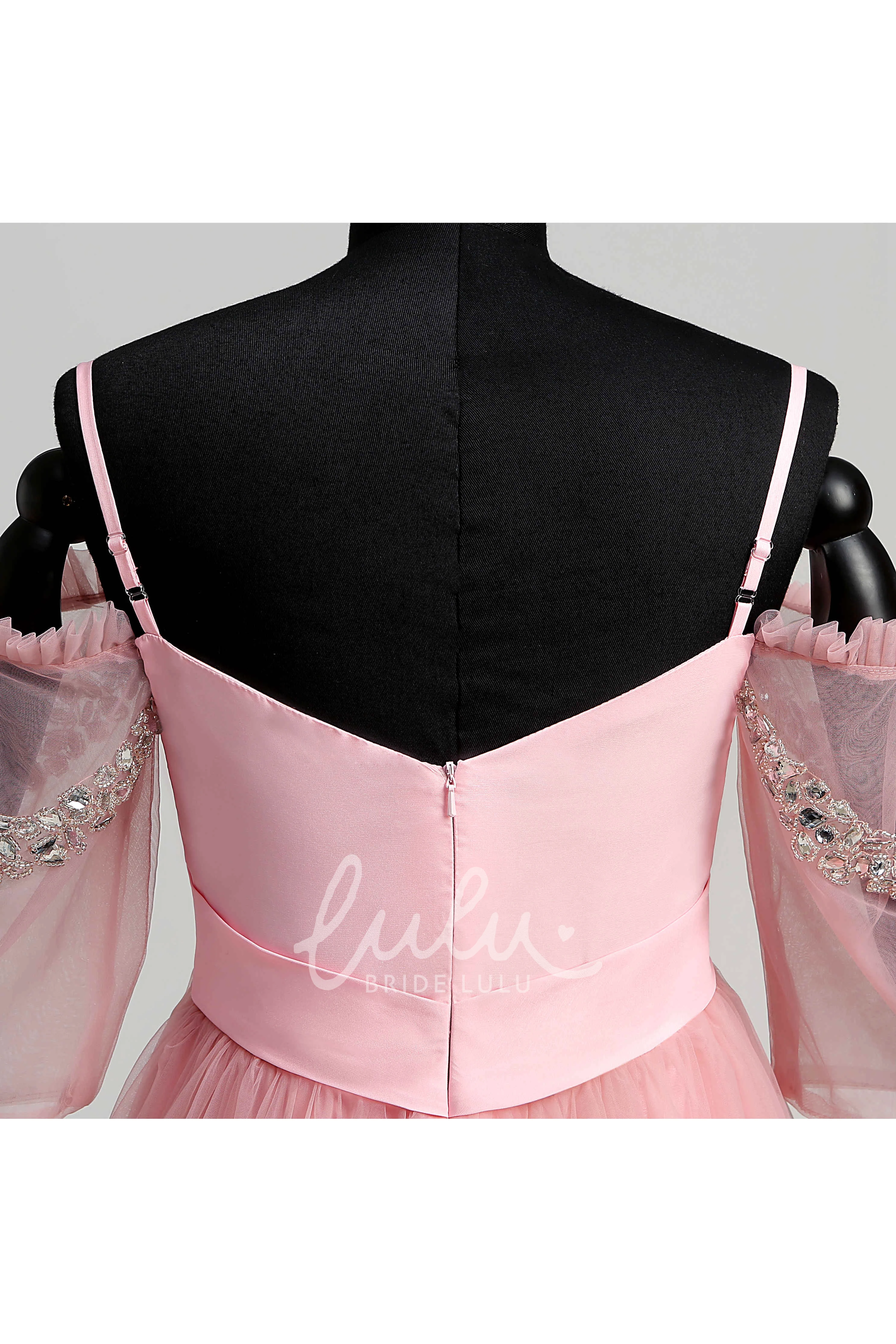 Beaded A-line Tulle Dress with High-Low Hem Bridesmaid Dress