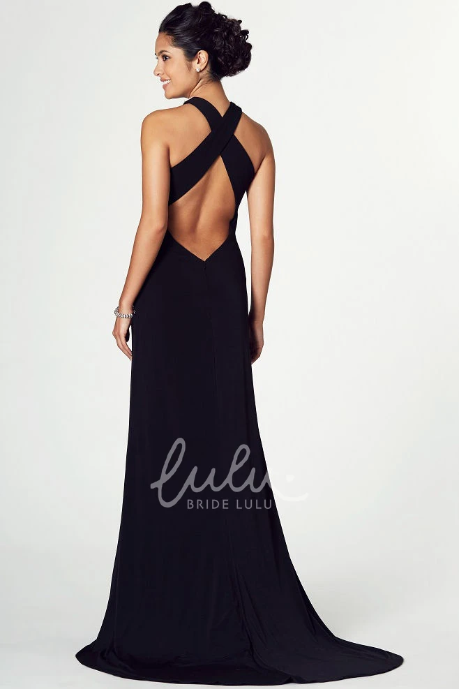 Sleeveless High Neck Beaded Chiffon Prom Dress with Brush Train Elegant Prom Dress 2025