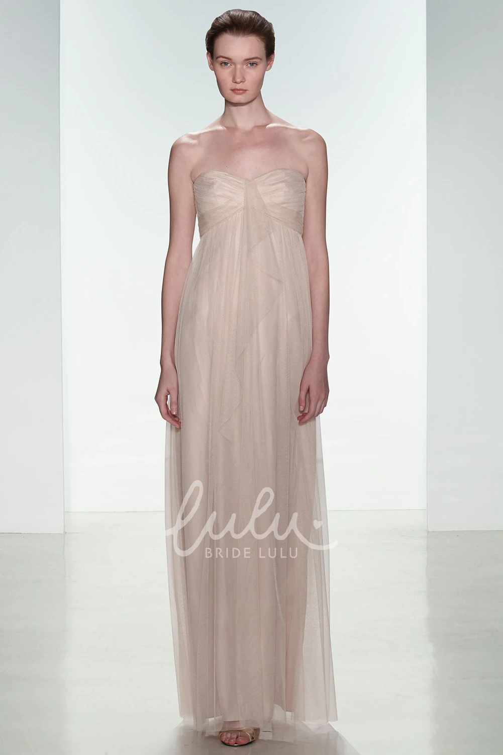 Empire Sweetheart Ruched Tulle Bridesmaid Dress with Ankle-Length Hem