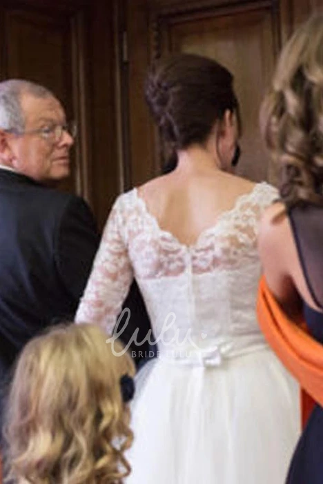 Vintage Tea-Length Lace Wedding Dress with 3/4 Sleeves