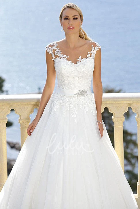 Jeweled Tulle V-Neck Floor-Length Wedding Dress with Appliques