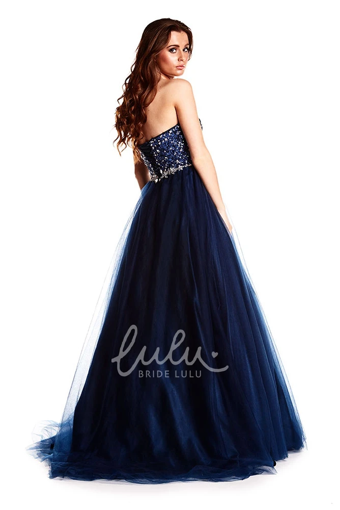 Floor-Length Beaded Tulle Prom Dress with Sweetheart Neckline and Waist Jewelry