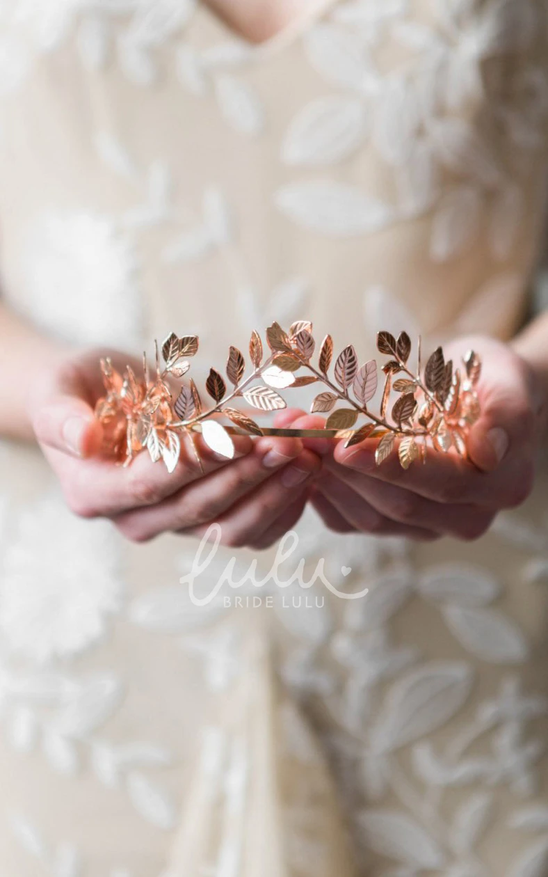 Handmade Laurel Olive Gold Hair Crown Modern Wedding Dress Hair Accessory