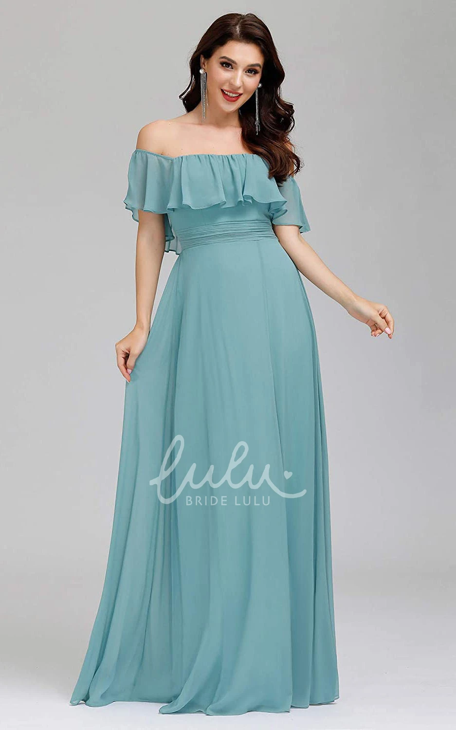Off-the-Shoulder Chiffon A-Line Evening Dress with Ruffles Simple & Chic