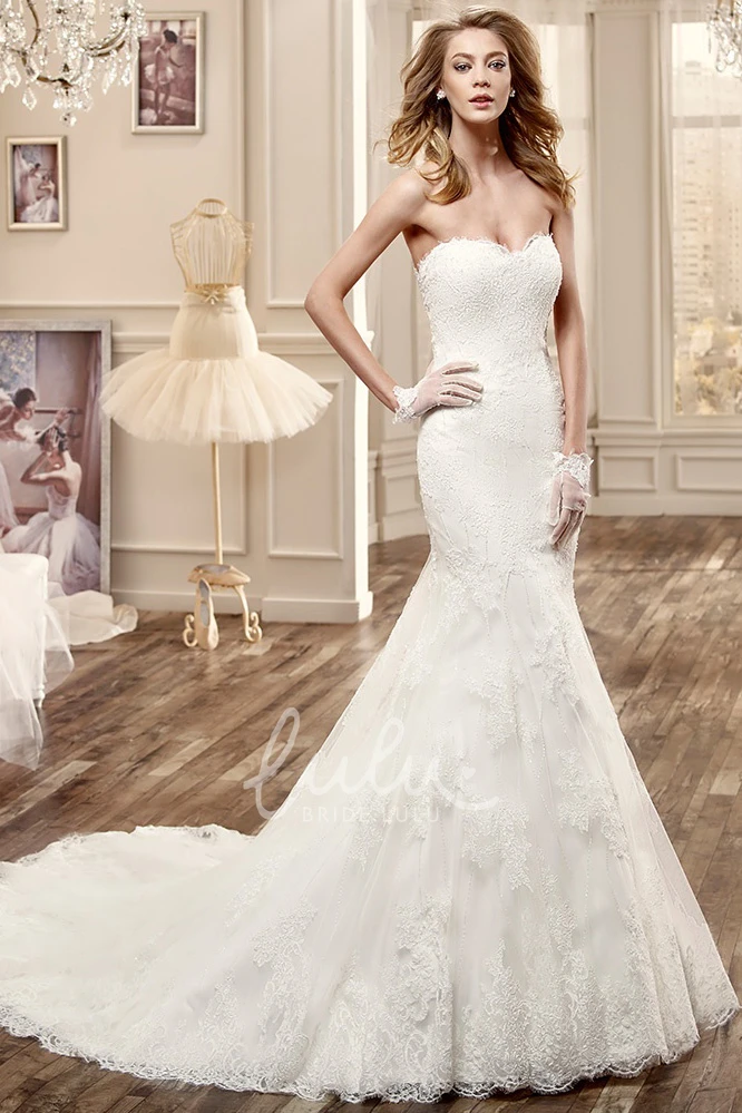Sheath Lace Wedding Dress with Sweetheart Neckline and Brush Train Romantic Bridal Gown