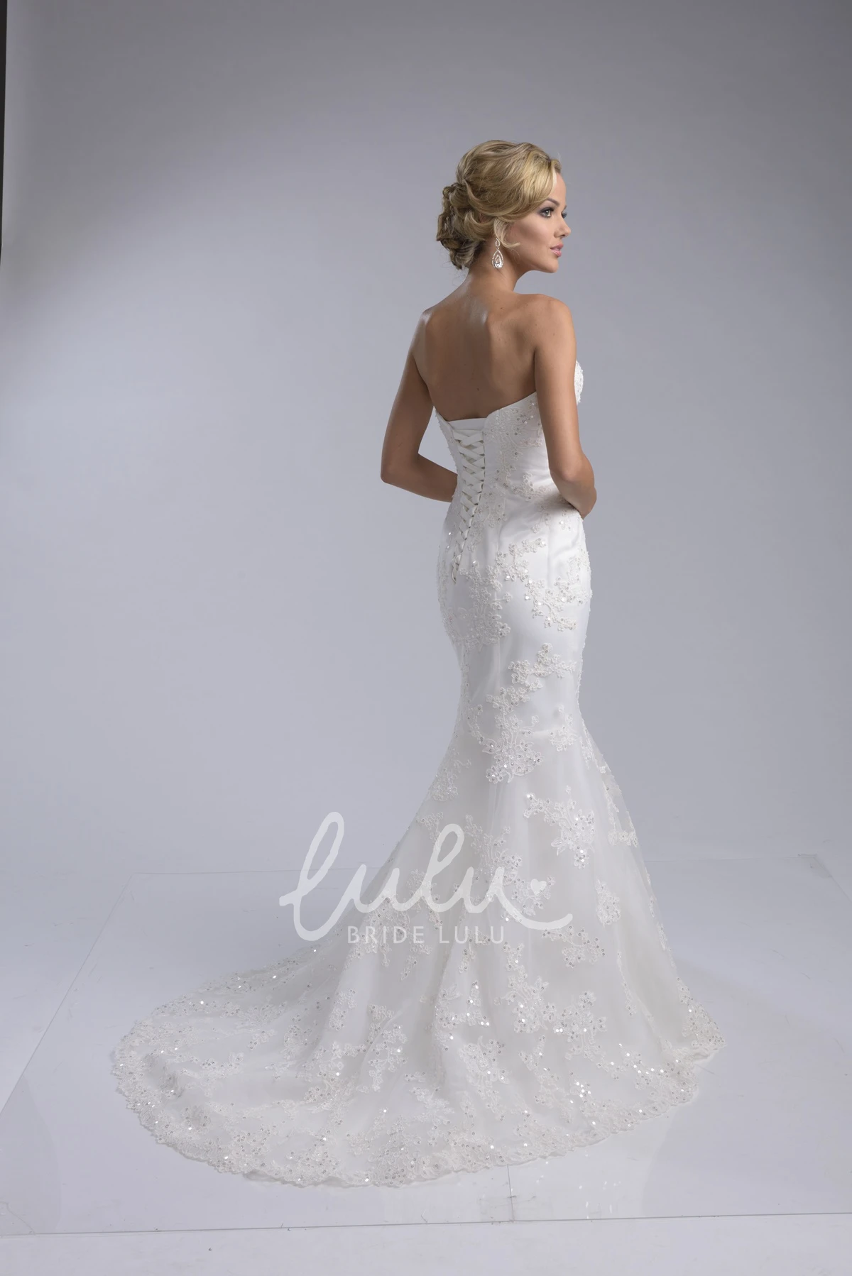 Sweetheart Lace Fit and Flare Wedding Dress with Lace-Up Back