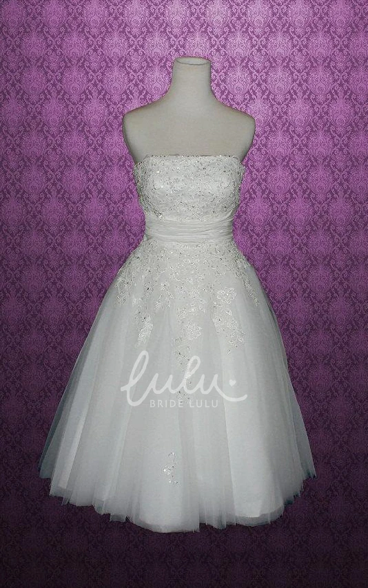 Strapless A-Line Short Spring Wedding Dress With Appliques And Beading