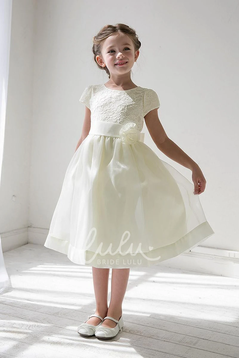 Floral Lace & Organza Tea-Length Flower Girl Dress Unique Bridesmaid Dress