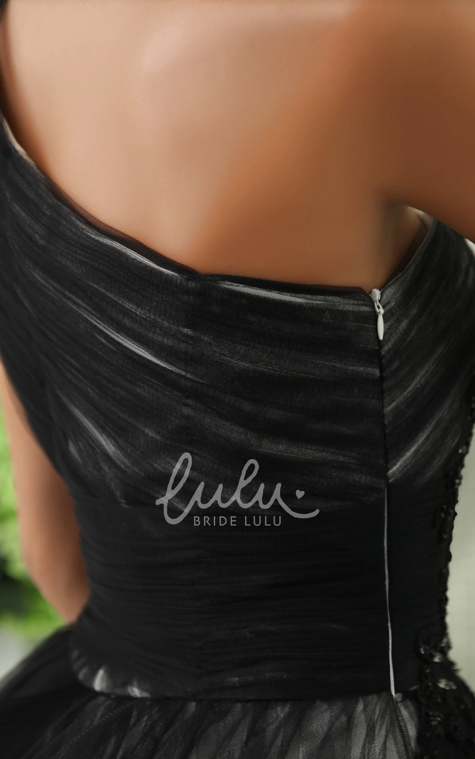 Tulle One-Shoulder Evening Dress with Appliques and Side Zipper