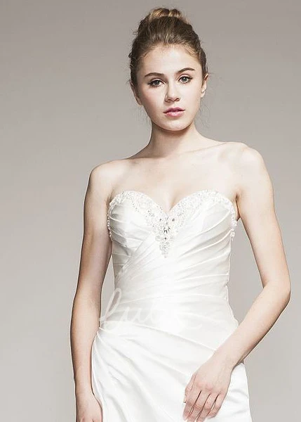 Satin Sweetheart Wedding Dress with Beading Long Draped Style