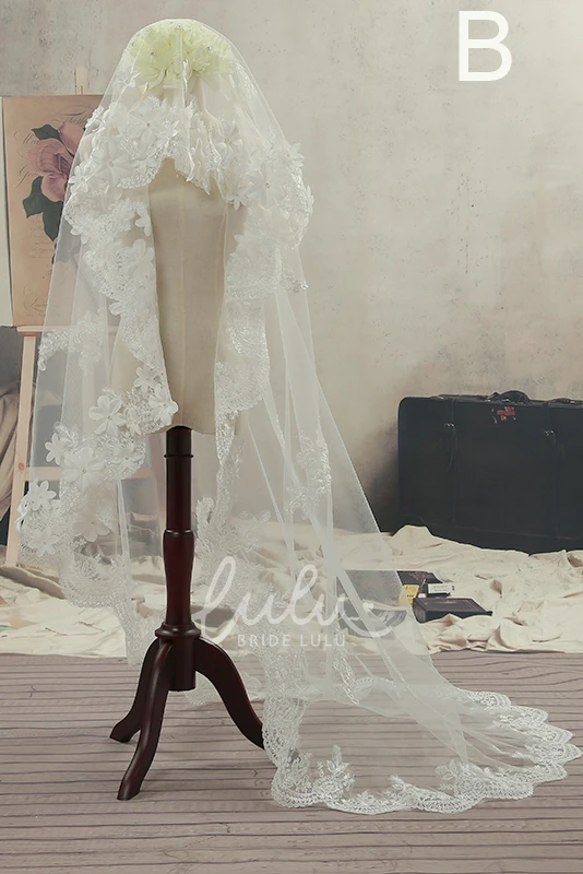 Lace Edge Sweep Wedding Veil Flowers & Graceful