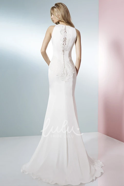 Chiffon Wedding Dress with Sweep Train Appliqued Scoop Neckline