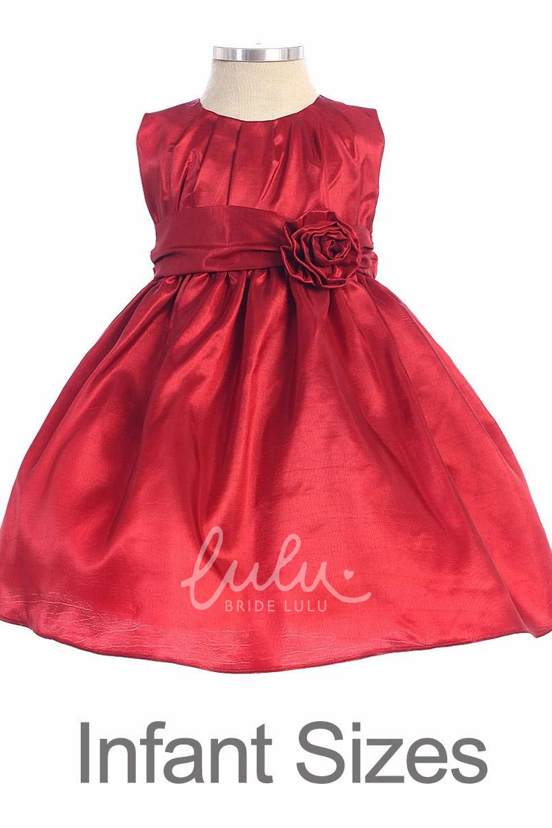 Pleated Taffeta Flower Girl Dress Tea-Length