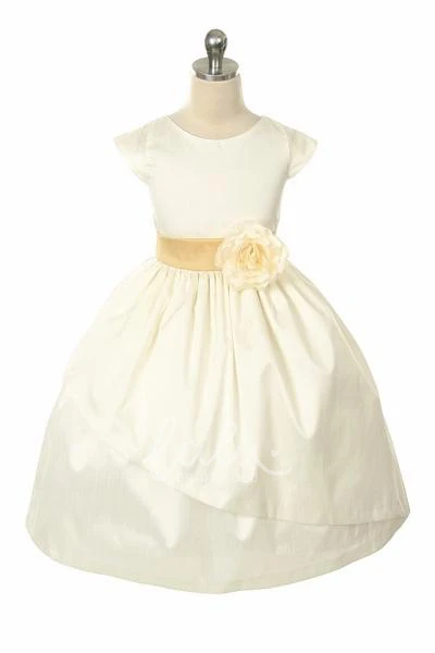 Floral Tea-Length Flower Girl Dress with Bows and Sash Modern Bridesmaid Dress