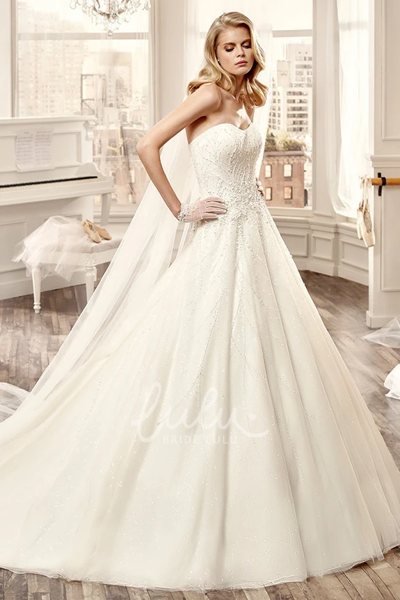 Beaded A-Line Brush Train Wedding Dress Strapless Elegant 2025 Women
