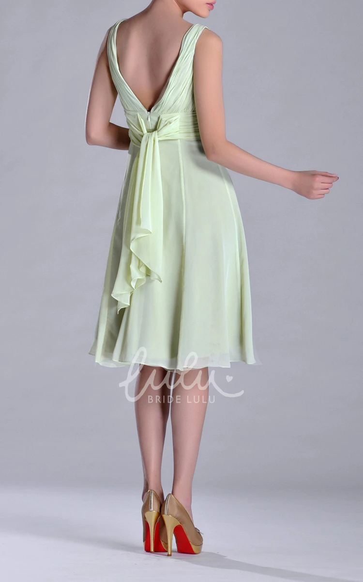 Empire Knee-length Chiffon Bridesmaid Dress with Deep-V Back