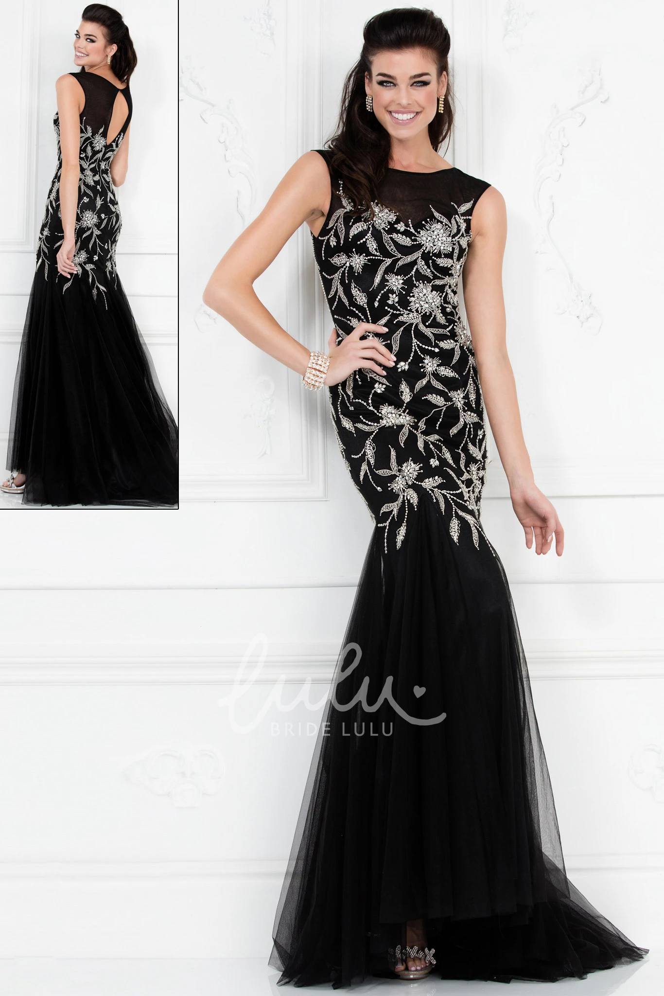 Mermaid Tulle Prom Dress with Jewel-Neck and Beading