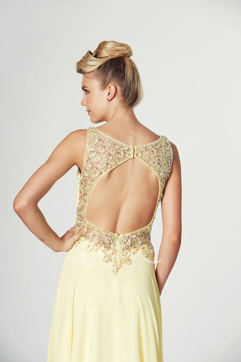 Beaded Scoop Neck Sleeveless Maxi Chiffon Prom Dress Unique Formal Dress