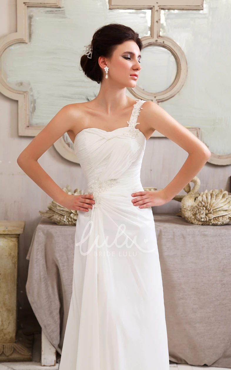 Chiffon Wedding Dress with Single Strap Sweetheart Front-Split Pleats