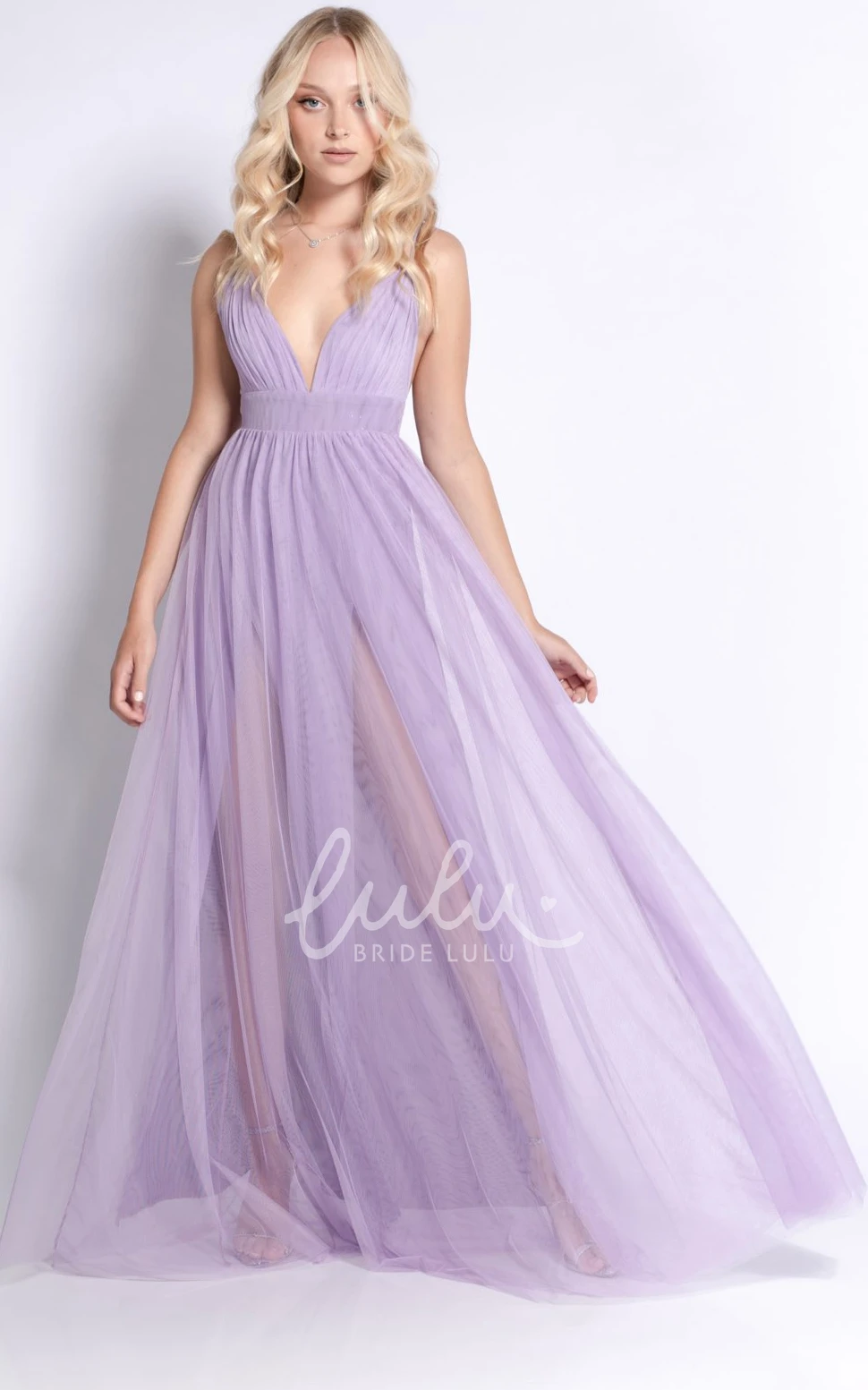 Tulle Ruched A Line Sleeveless Floor-length Prom Dress Unique