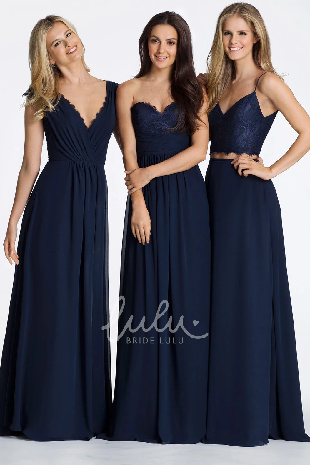 A-Line Chiffon Bridesmaid Dress with Cap-Sleeves Long Ruched V-Neck Lace and Keyhole Back