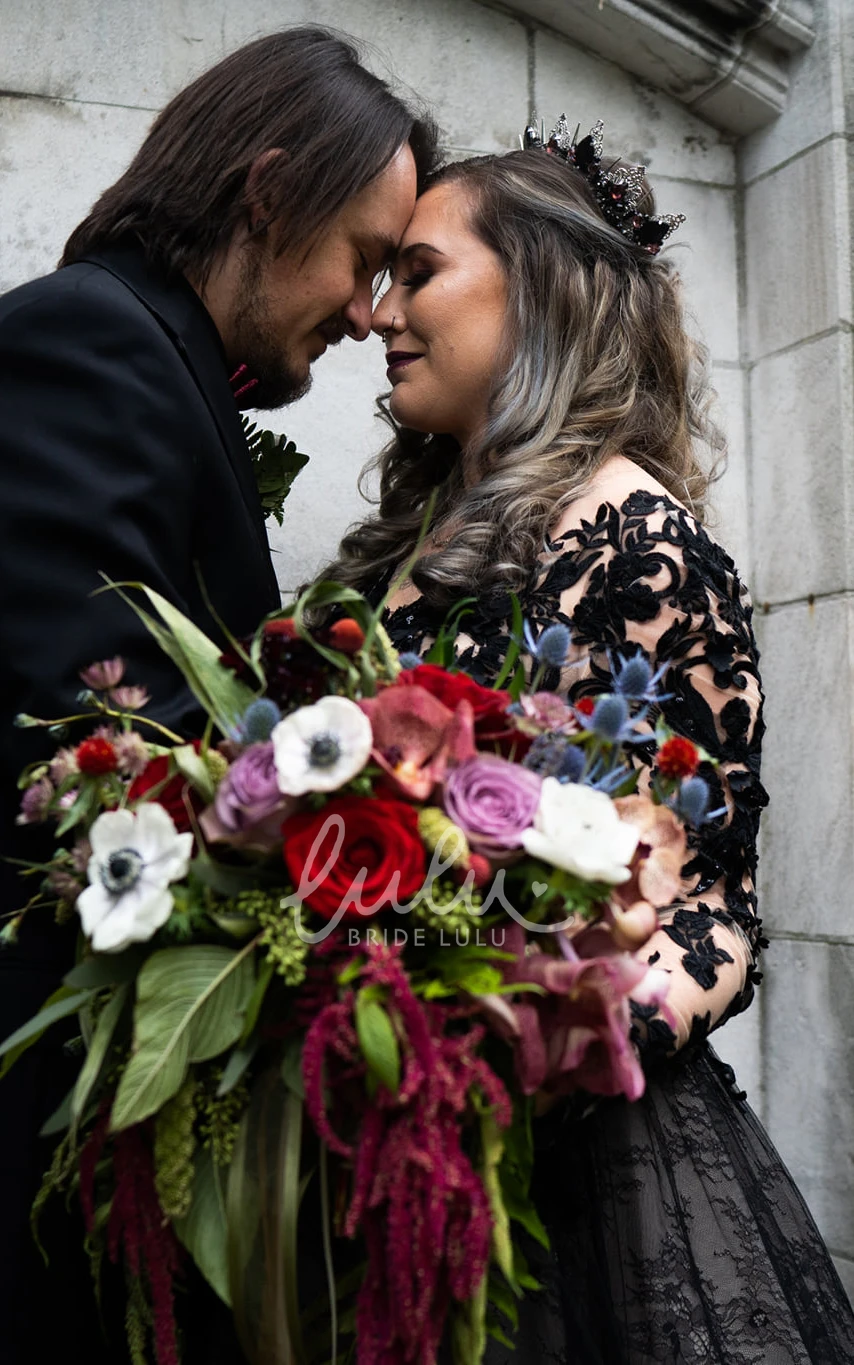 Modest A-Line Tulle Wedding Dress V-Neck with Appliques Country Style