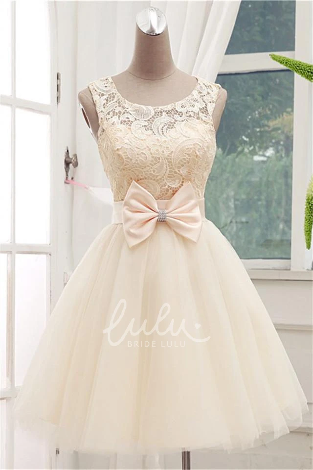 Timeless Lace Prom Dress with Bowknot and Tulle Skirt