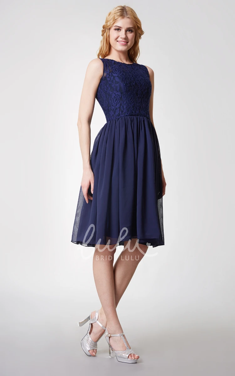 Floral Sleeveless Chiffon Knee Length Bridesmaid Dress with Keyhole 2025 Women's Collection