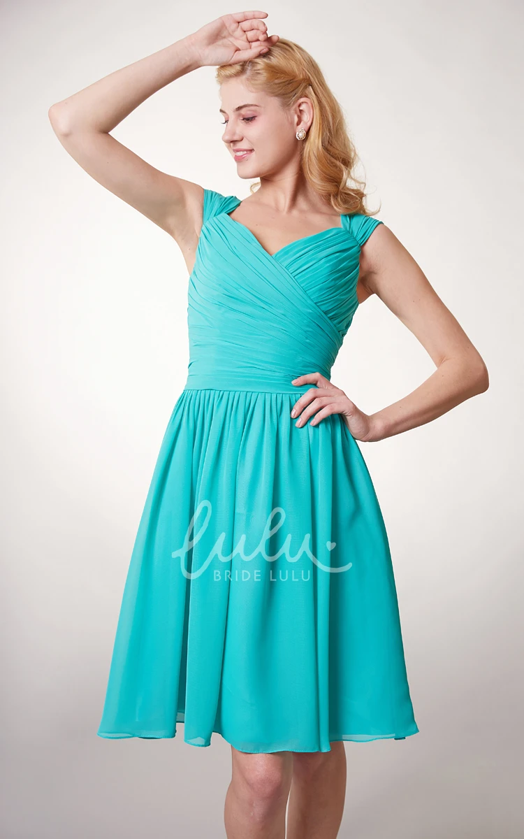 Chiffon Bridesmaid Dress with Cap Sleeves and Ruching