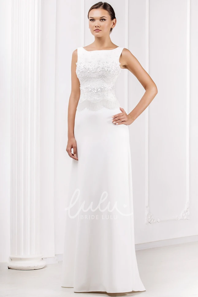 Satin Sleeveless Wedding Dress with Keyhole Back and Sweep Train Classic Wedding Dress