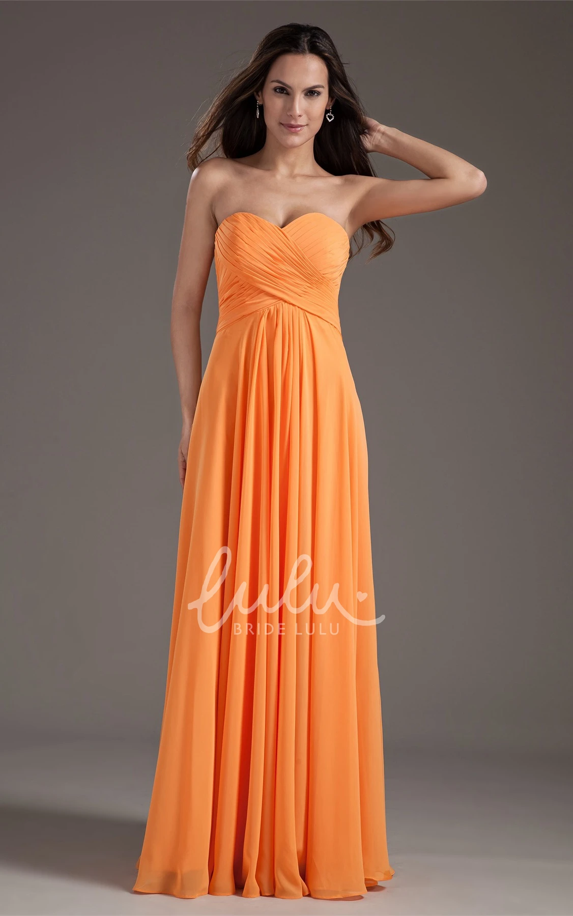 Maxi Chiffon Bridesmaid Gown with Sweetheart Criss-Cross Pleats and Sleeveless Design