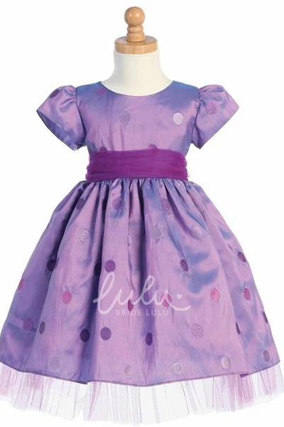 Cap-Sleeve Tea-Length Tulle&Taffeta Flower Girl Dress with Bow