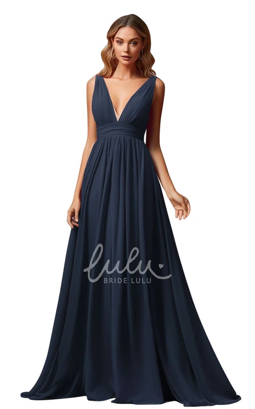 Romantic A-Line Chiffon Bridesmaid Dress with Plunging V-neck 2025 Women's Flowy